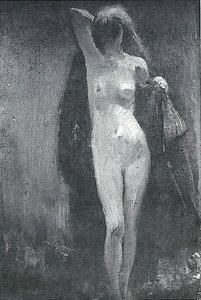 赤いコートのヌード 作： Lovis Corinth